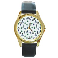 Coniferous Forest Round Gold Metal Watch by SychEva