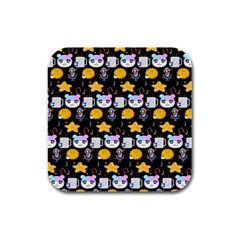 Cats Sun Stars Rubber Square Coaster (4 Pack) by Sparkle