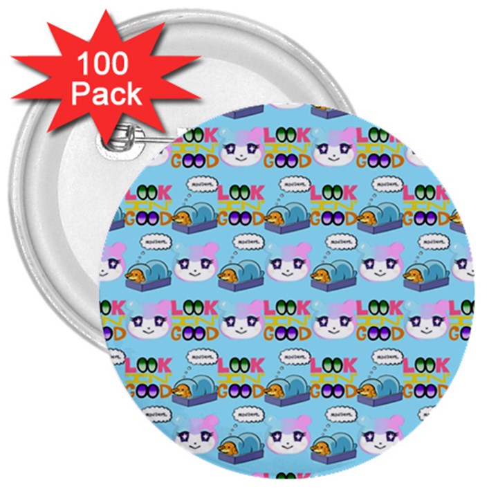 Look Cat 3  Buttons (100 pack) 