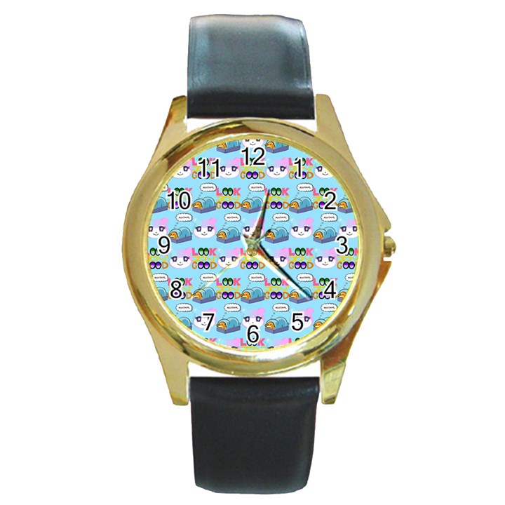 Look Cat Round Gold Metal Watch