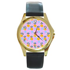 Cartoon Pattern Round Gold Metal Watch by Sparkle