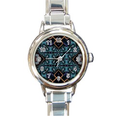 Blue Pattern Round Italian Charm Watch by Dazzleway