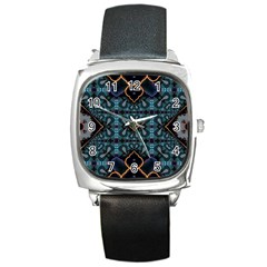 Blue Pattern Square Metal Watch by Dazzleway