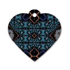 Blue Pattern Dog Tag Heart (two Sides) by Dazzleway