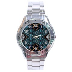 Blue Pattern Stainless Steel Analogue Watch