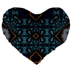 Blue Pattern Large 19  Premium Flano Heart Shape Cushions