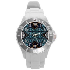 Blue Pattern Round Plastic Sport Watch (l) by Dazzleway