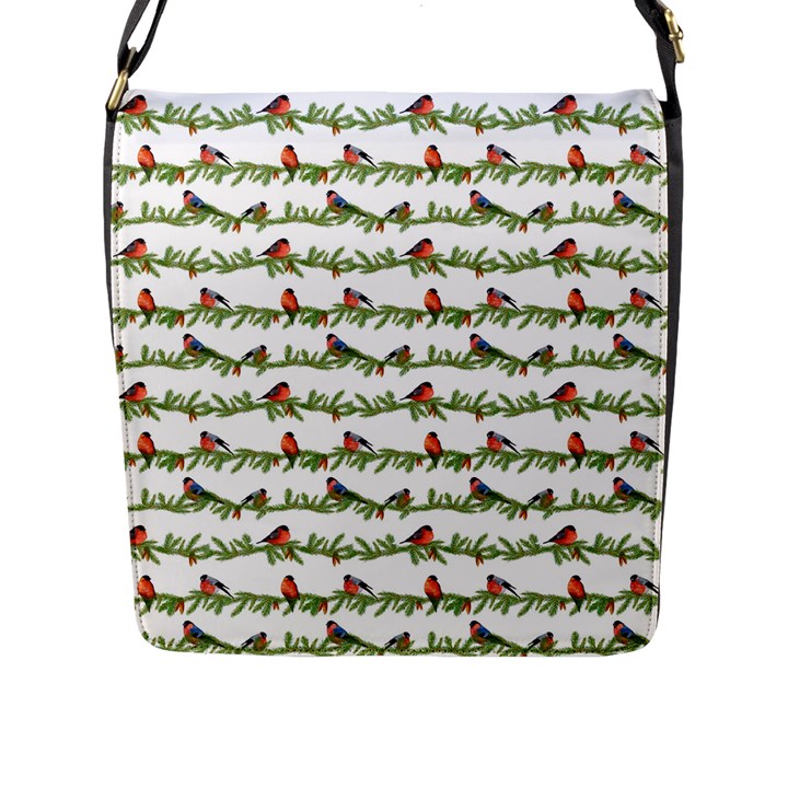 Bullfinches On The Branches Flap Closure Messenger Bag (L)