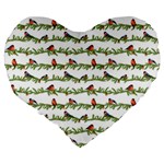 Bullfinches On The Branches Large 19  Premium Flano Heart Shape Cushions Back