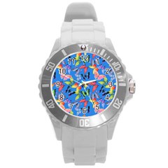 Bright Butterflies Circle In The Air Round Plastic Sport Watch (l) by SychEva