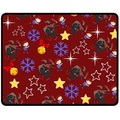 Krampus With Brat Red Fleece Blanket (medium)  by NerdySparkleGoth