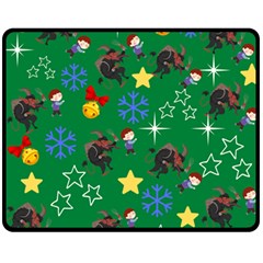 Krampus And Brat Green Fleece Blanket (medium)  by NerdySparkleGoth