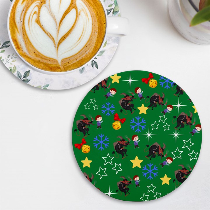 Krampus and Brat Green UV Print Round Tile Coaster