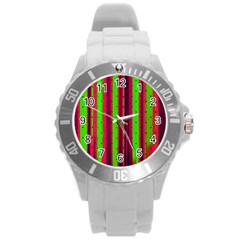 Warped Stripy Dots Round Plastic Sport Watch (l) by essentialimage365