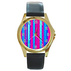 Warped Stripy Dots Round Gold Metal Watch by essentialimage365