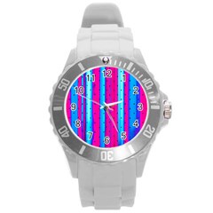 Warped Stripy Dots Round Plastic Sport Watch (l) by essentialimage365