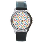 Multicolored Sweet Donuts Round Metal Watch Front