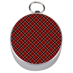 Dark Red Tartan, Retro Buffalo Plaid, Tiled Pattern Silver Compasses by Casemiro