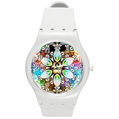 375 Chroma Digital Art Custom Round Plastic Sport Watch (m) by Drippycreamart