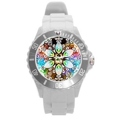 375 Chroma Digital Art Custom Round Plastic Sport Watch (l) by Drippycreamart