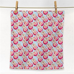 Pink And White Donuts On Blue Face Towel by SychEva