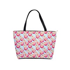 Pink And White Donuts On Blue Classic Shoulder Handbag by SychEva