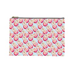 Pink And White Donuts On Blue Cosmetic Bag (large) by SychEva