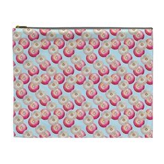 Pink And White Donuts On Blue Cosmetic Bag (xl) by SychEva