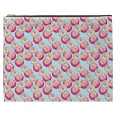 Pink And White Donuts On Blue Cosmetic Bag (xxxl) by SychEva