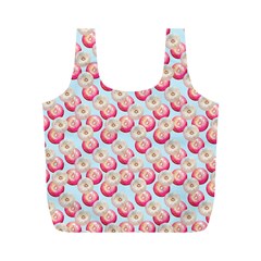 Pink And White Donuts On Blue Full Print Recycle Bag (m) by SychEva