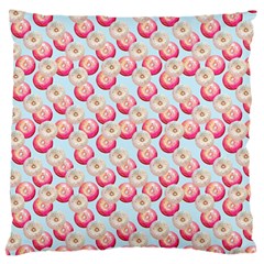 Pink And White Donuts On Blue Large Flano Cushion Case (two Sides) by SychEva