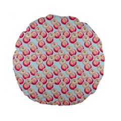 Pink And White Donuts On Blue Standard 15  Premium Flano Round Cushions by SychEva