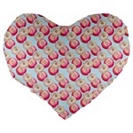 Pink And White Donuts On Blue Large 19  Premium Flano Heart Shape Cushions Back