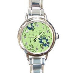 Folk Flowers Print Floral Pattern Ethnic Art Round Italian Charm Watch by Eskimos