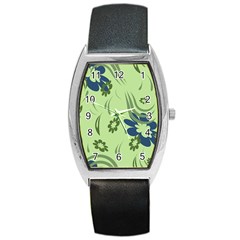 Folk Flowers Print Floral Pattern Ethnic Art Barrel Style Metal Watch by Eskimos