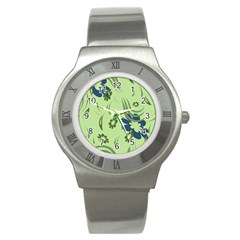 Folk Flowers Print Floral Pattern Ethnic Art Stainless Steel Watch by Eskimos