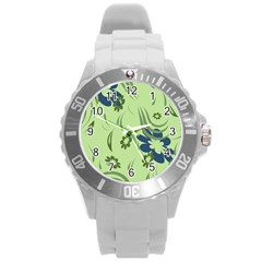 Folk Flowers Print Floral Pattern Ethnic Art Round Plastic Sport Watch (l) by Eskimos