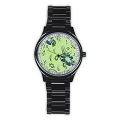 Folk Flowers Print Floral Pattern Ethnic Art Stainless Steel Round Watch by Eskimos