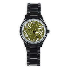 Folk Flowers Print Floral Pattern Ethnic Art Stainless Steel Round Watch by Eskimos