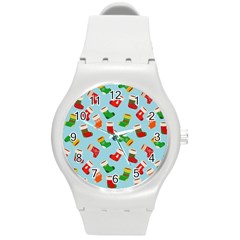 Christmas Socks Round Plastic Sport Watch (m) by SychEva