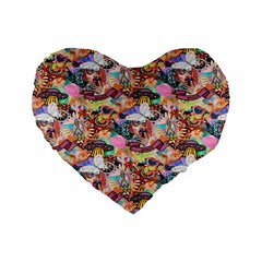 Retro Color Standard 16  Premium Flano Heart Shape Cushions