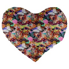 Retro Color Large 19  Premium Heart Shape Cushions by Sparkle