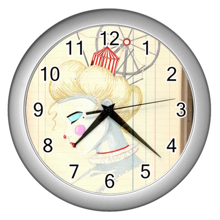 clown maiden Wall Clock (Silver)