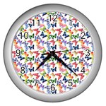 Multicolored Butterflies Wall Clock (Silver) Front