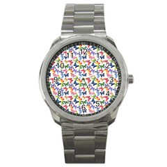 Multicolored Butterflies Sport Metal Watch by SychEva