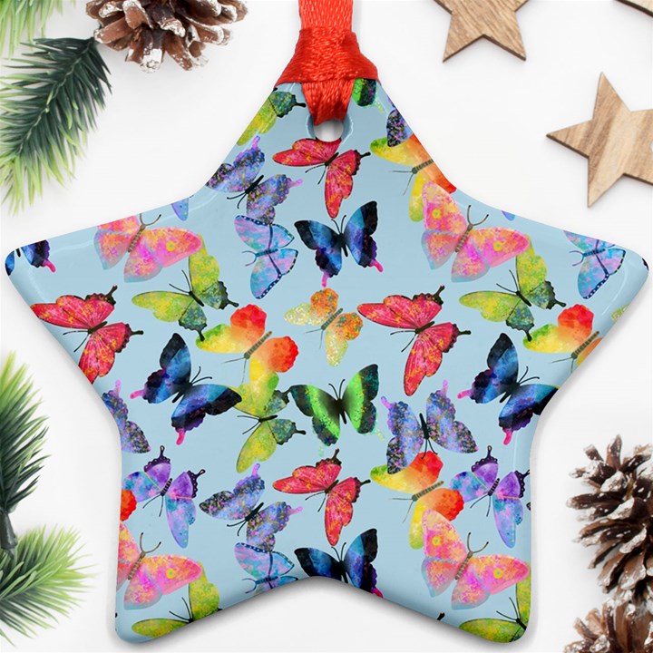 Watercolor Butterflies Ornament (Star)