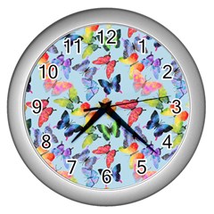 Watercolor Butterflies Wall Clock (silver) by SychEva