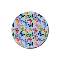 Watercolor Butterflies Rubber Coaster (round) by SychEva