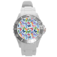 Watercolor Butterflies Round Plastic Sport Watch (l) by SychEva