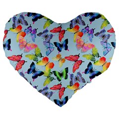 Watercolor Butterflies Large 19  Premium Flano Heart Shape Cushions by SychEva